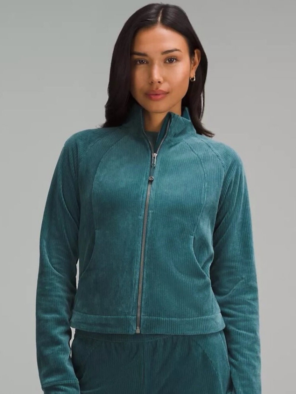 Lululemon Storm Teal Scuba Track Jacket Velvet Cord
